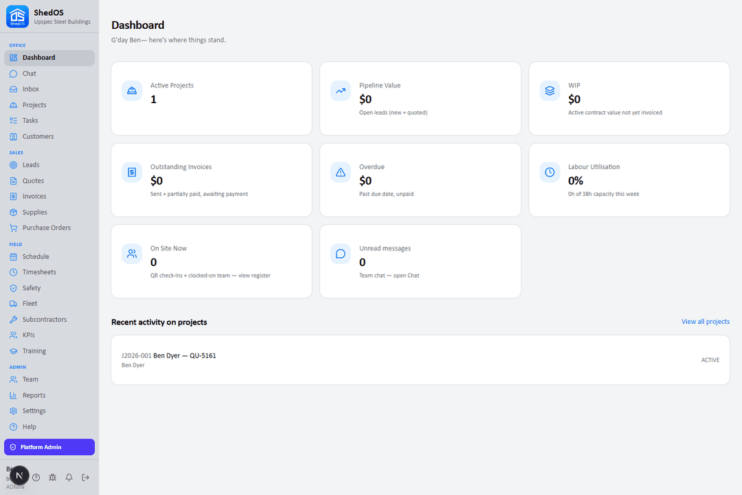 ShedOS dashboard
